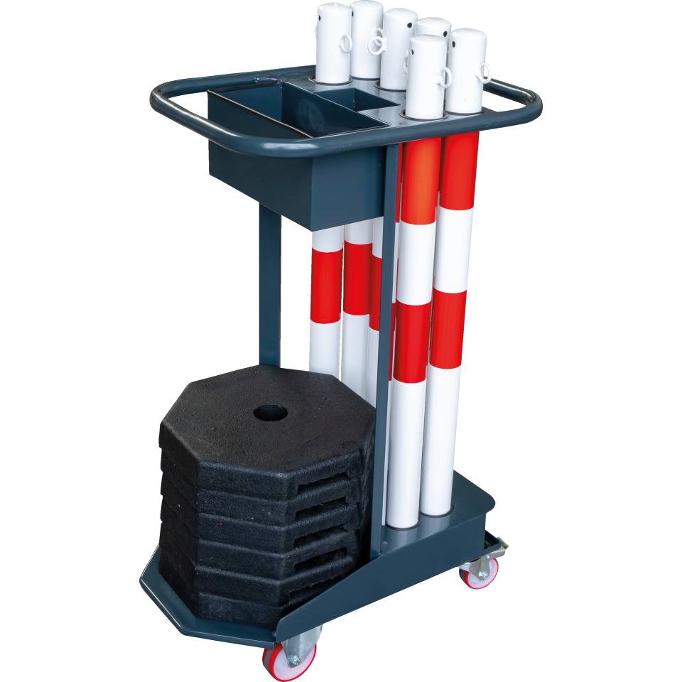 K.57 Kettenpfosten-Set Steel,Caddie,6 Pfosten,rot/weiß,1m,Fußplatten,Haken,Kette