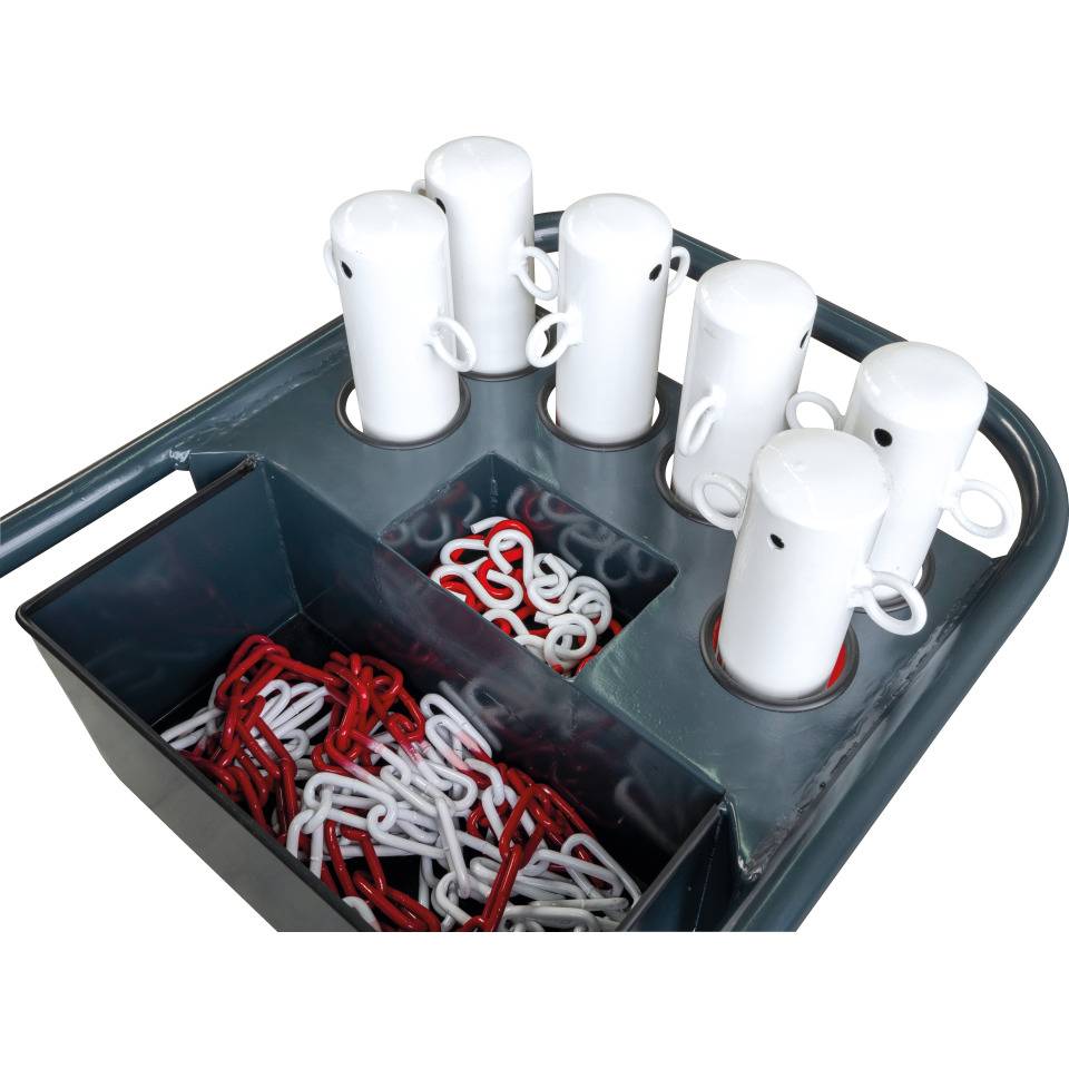 K.57 Kettenpfosten-Set Steel,Caddie,6 Pfosten,rot/weiß,1m,Fußplatten,Haken,Kette