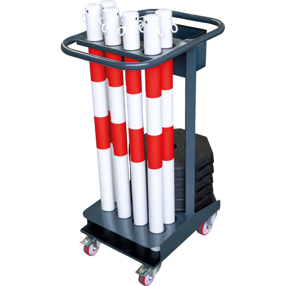 K.57 Kettenpfosten-Set Steel,Caddie,6 Pfosten,rot/weiß,1m,Fußplatten,Haken,Kette