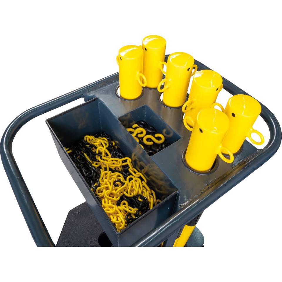 K.57 Kettenpfosten-Set Steel,Caddie,6 Pfosten,gelb/schwarz,1m,Fußpl.,Haken,Kette
