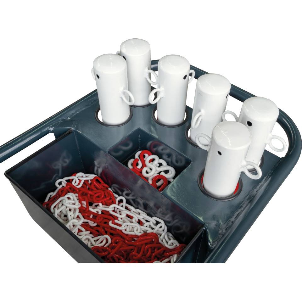 K.57 Kettenpfosten-Set Poly,Caddie,6 Pfosten,rot/weiß,1m,Fußplatten,Haken,Kette