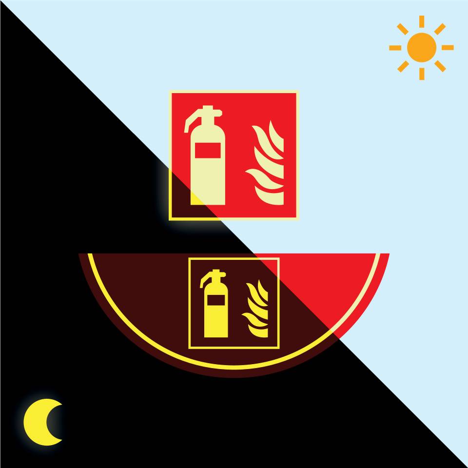 Vorteils-Set PERMALIGHT® power langnachleuchtend Brandschutzzeichen & Bodenmarkierung Feuerlöscher