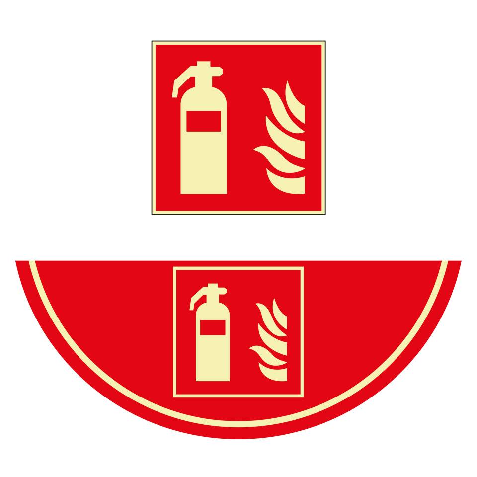 Vorteils-Set PERMALIGHT® power langnachleuchtend Brandschutzzeichen & Bodenmarkierung Feuerlöscher