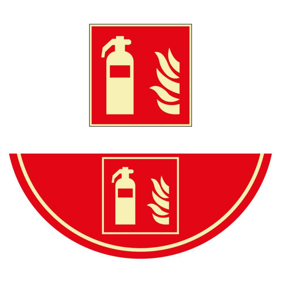 Vorteils-Set PERMALIGHT® power langnachleuchtend Brandschutzzeichen & Bodenmarkierung Feuerlöscher