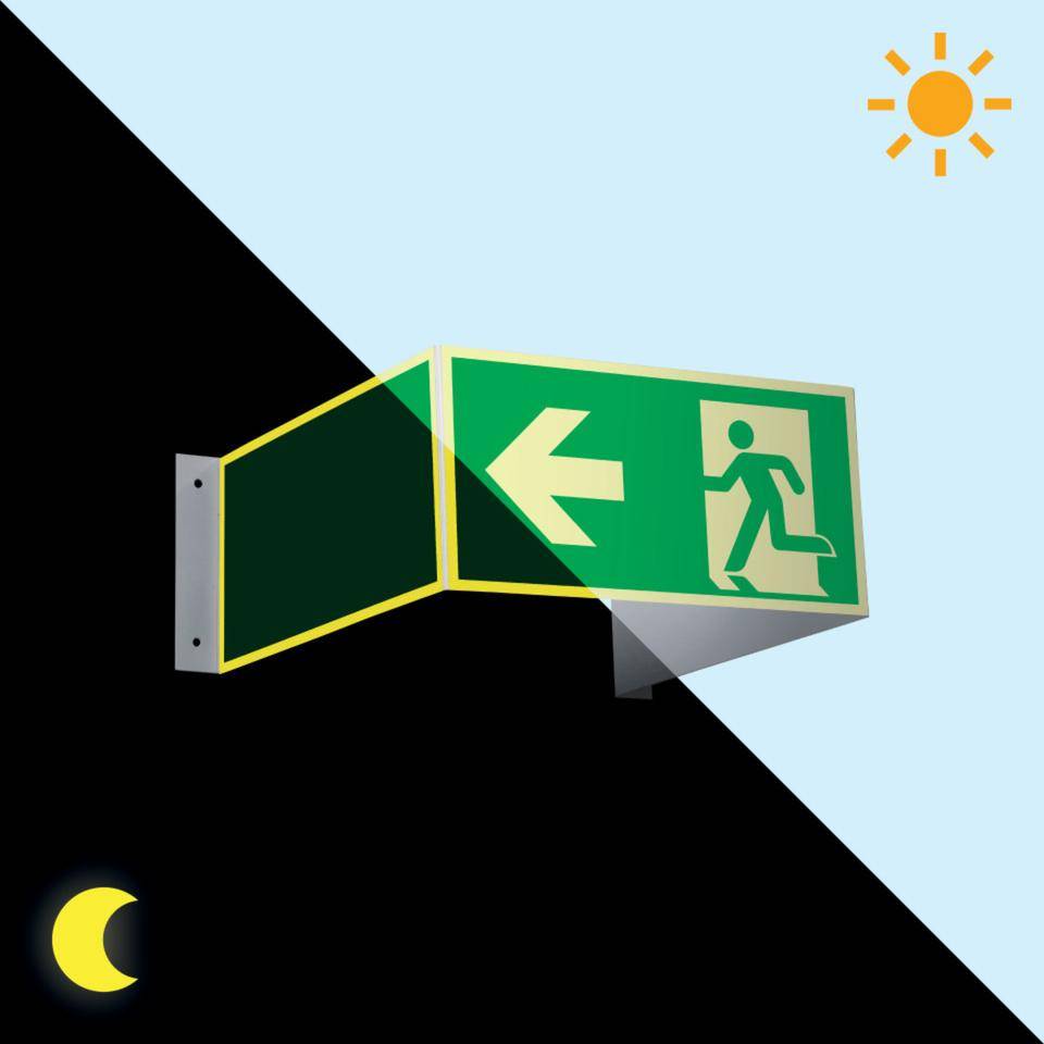 PERMALIGHT® power langnachleuchtend Notausgang links in 3D-Optik, ISO, Kunststoff, 300x150mm
