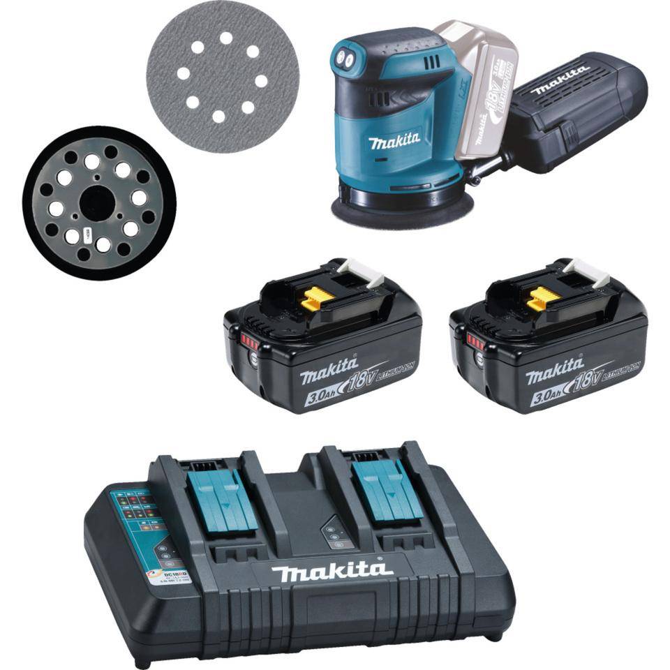 Vorteils-Set Makita Akku-Exzenterschleifer, 2 x BL1830B, 1 x DC18RD, 743081-8, D-65844