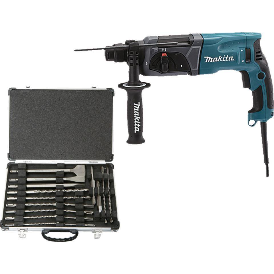 Vorteils-Set Makita Kombihammer HR2470, 17-teilig, mit Hammerbohrer und Meißel D-42444