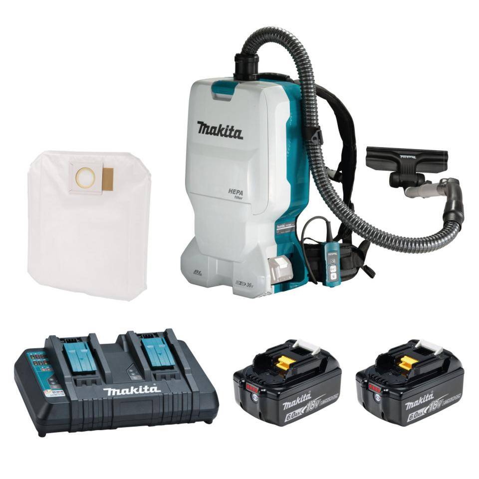 Vorteils-Set Makita Akku-Rucksackstaubsauger, Ladegerät und 2 Akkus BL1860B