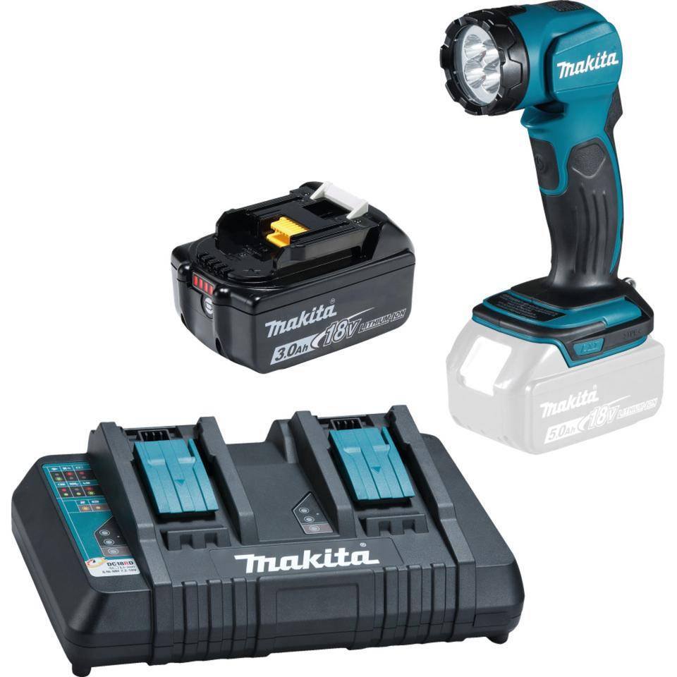 Makita Handleuchtenset, Akku-Handleuchte, Doppel-Schnellladegerät und 1 Akku