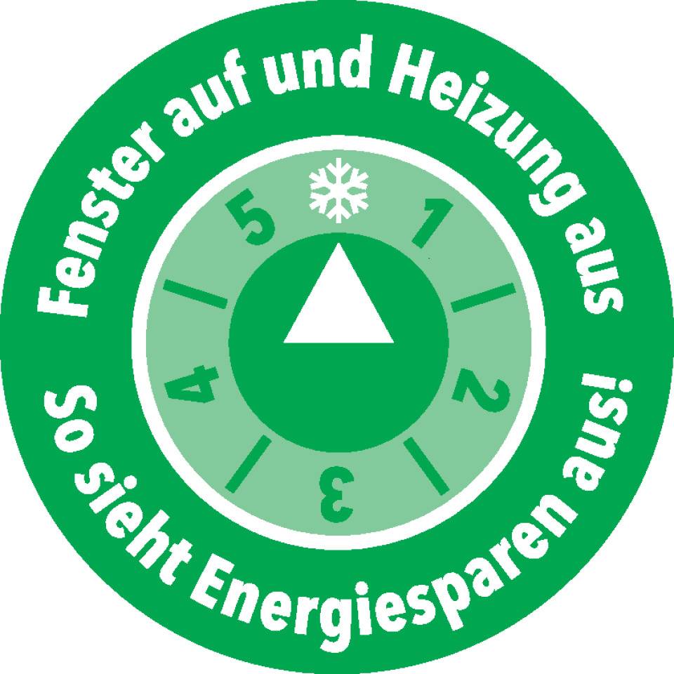 Klimalabel Fenster auf und Heizung aus-so sieht Energiesparen aus, Folie, Ø100mm