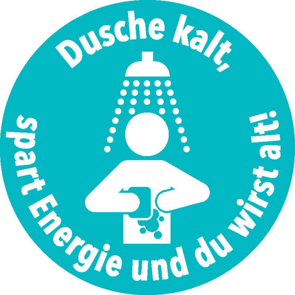 Klimalabel Dusche kalt, spart Energie und du wirst alt, Folie, Ø 100mm