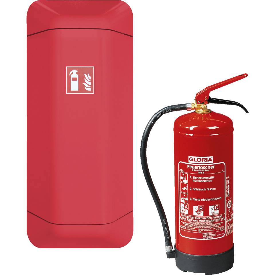 Vorteils-Set Pulverlöscher mit Schrank, rot, 1027x433x225mm