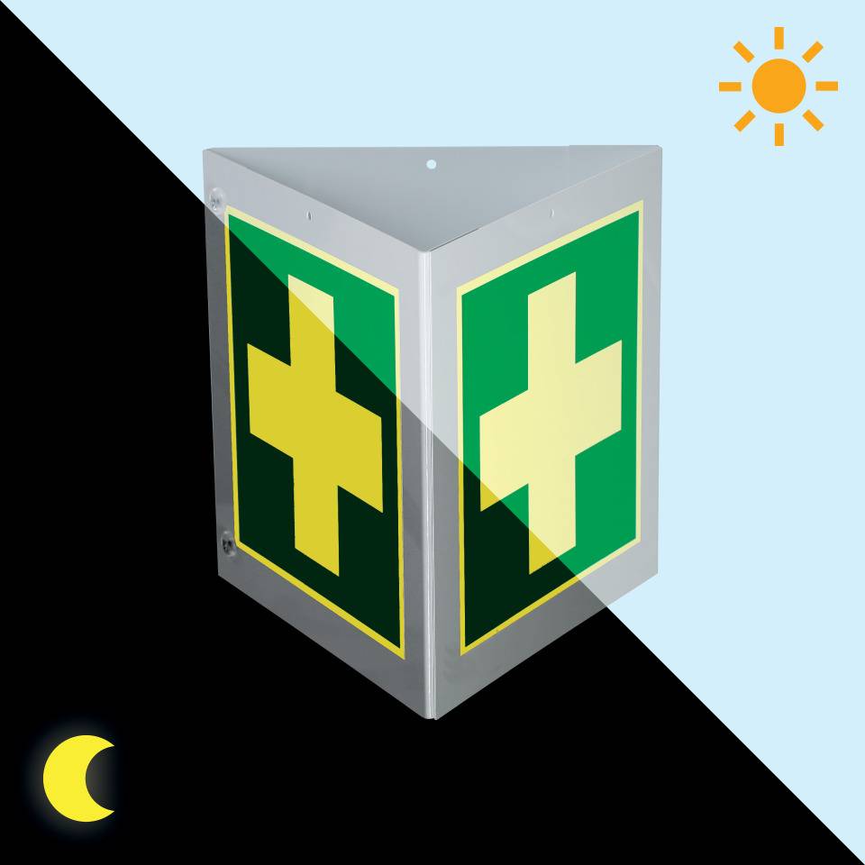 PERMALIGHT® power langnachleuchtend Triarama-Set Erste Hilfe, ASR/ISO, 3seitig, Kunststoff, 250x250mm