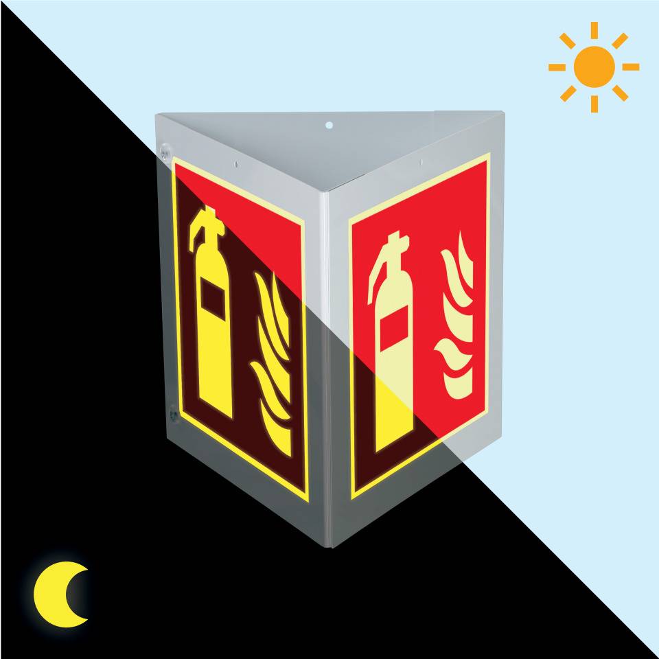 PERMALIGHT® power langnachleuchtend Triarama-Set Feuerlöscher, ASR/ISO, 3seitig, Kunststoff, 250x250mm