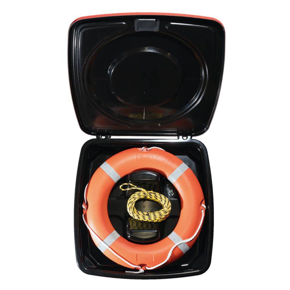 Rettungsring-Standgehäuse-Set, Kasten, Ring, Anleitung, Leine, Pfosten, Bef., 4 T/VE