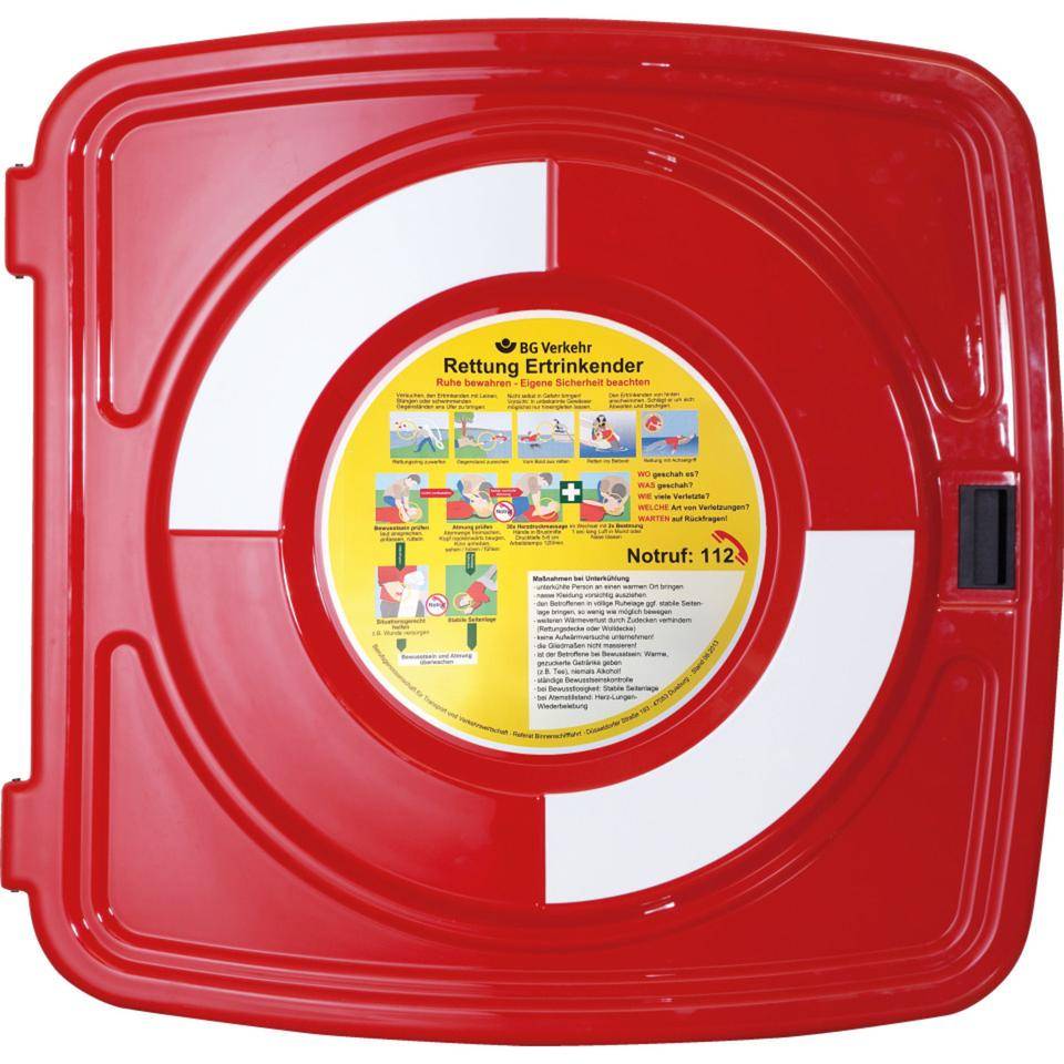 Rettungsring-Standgehäuse-Set, Kasten, Ring, Anleitung, Leine, Pfosten, Bef., 4 T/VE