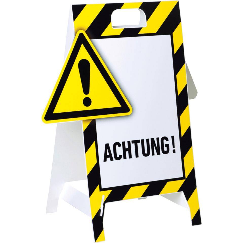 Aufsteller Achtung!, 3D-Optik, gelb/schwarz, Kunststoff, 480x650mm, 300g