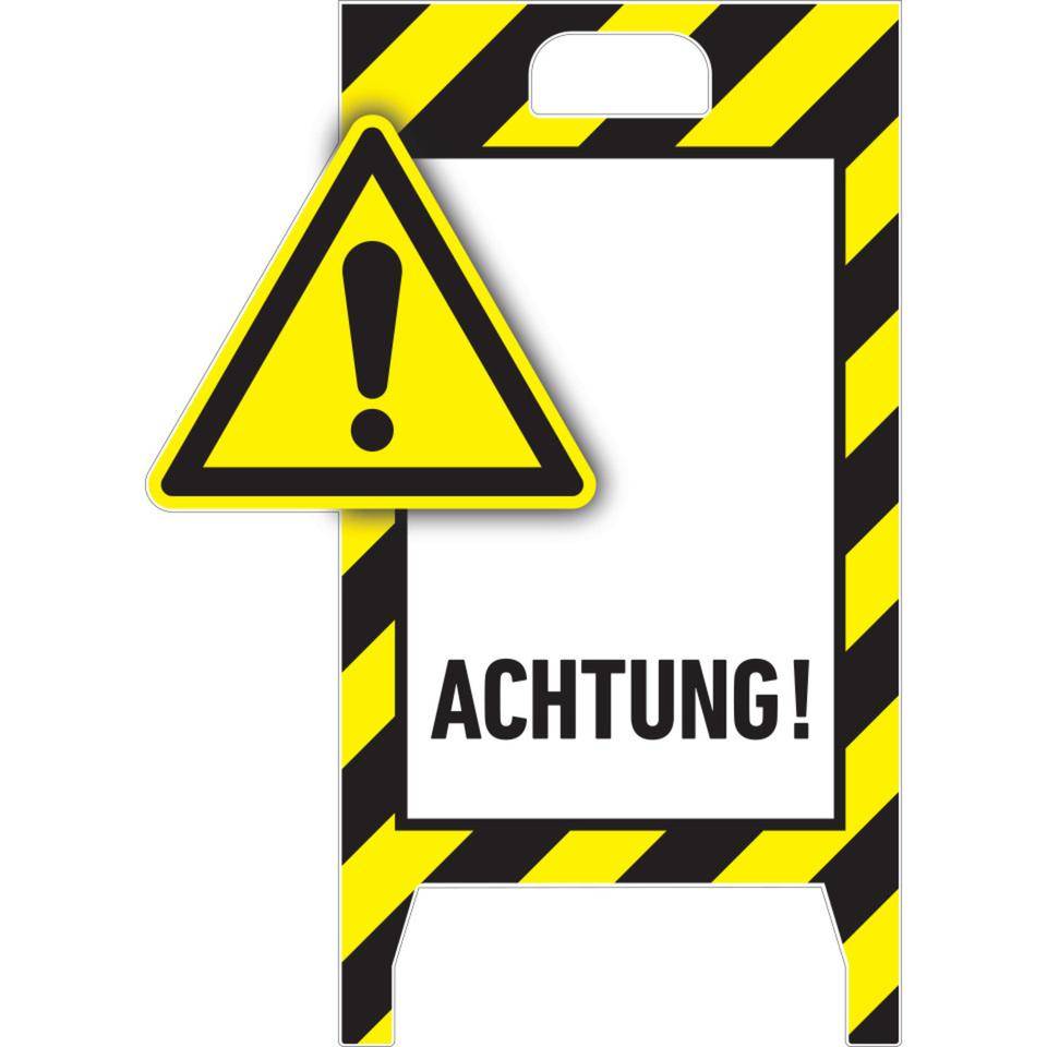 Aufsteller Achtung!, 3D-Optik, gelb/schwarz, Kunststoff, 480x650mm, 300g