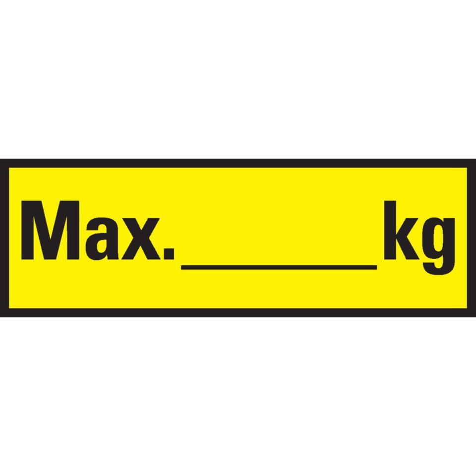 Regalbelastungs-Aufkleber max. kg, gelb, Cellulose-Folie, selbstklebend, 150x50mm, 5/Bogen