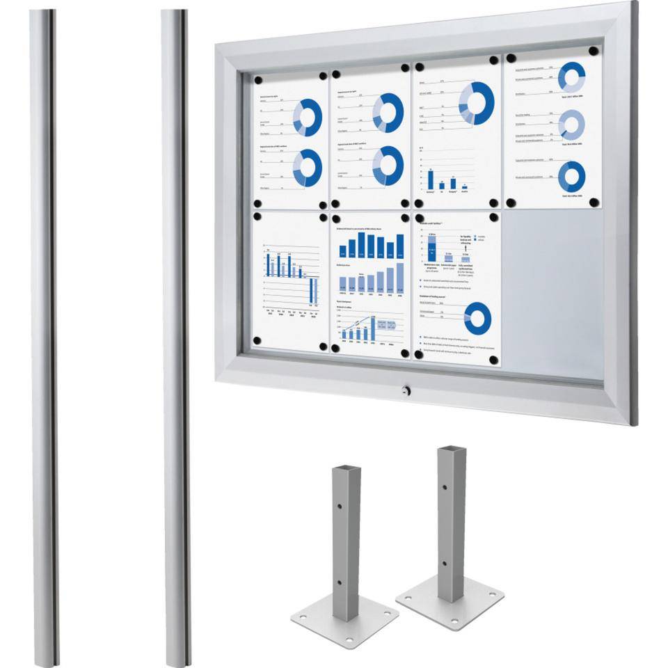 Vorteils-Set Schaukasten zum Aufdübeln, silber, Aluminium, 1025x760x47mm, mit Pfosten