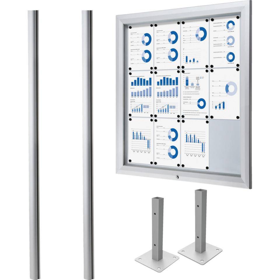 Vorteils-Set Schaukasten zum Aufdübeln, silber, Aluminium, 1025x1067x47mm, mit Pfosten
