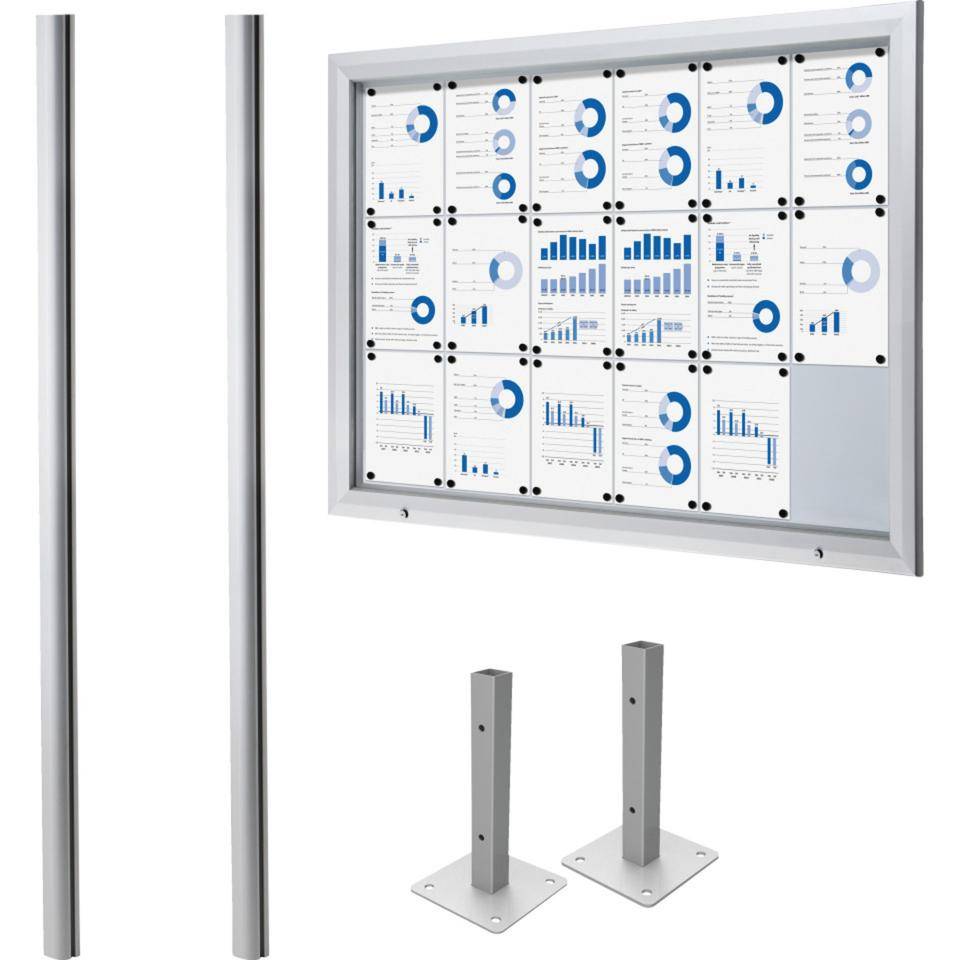 Vorteils-Set Schaukasten zum Aufdübeln, silber, Aluminium, 1465x1067x47mm, mit Pfosten