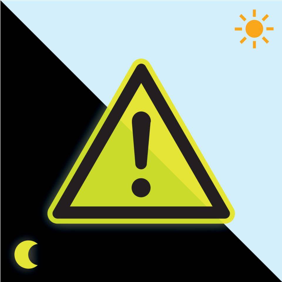 PERMALIGHT® power langnachleuchtend Warnschild Allgemeines Warnzeichen, ISO, Folie, fluoreszierend, SL 100mm