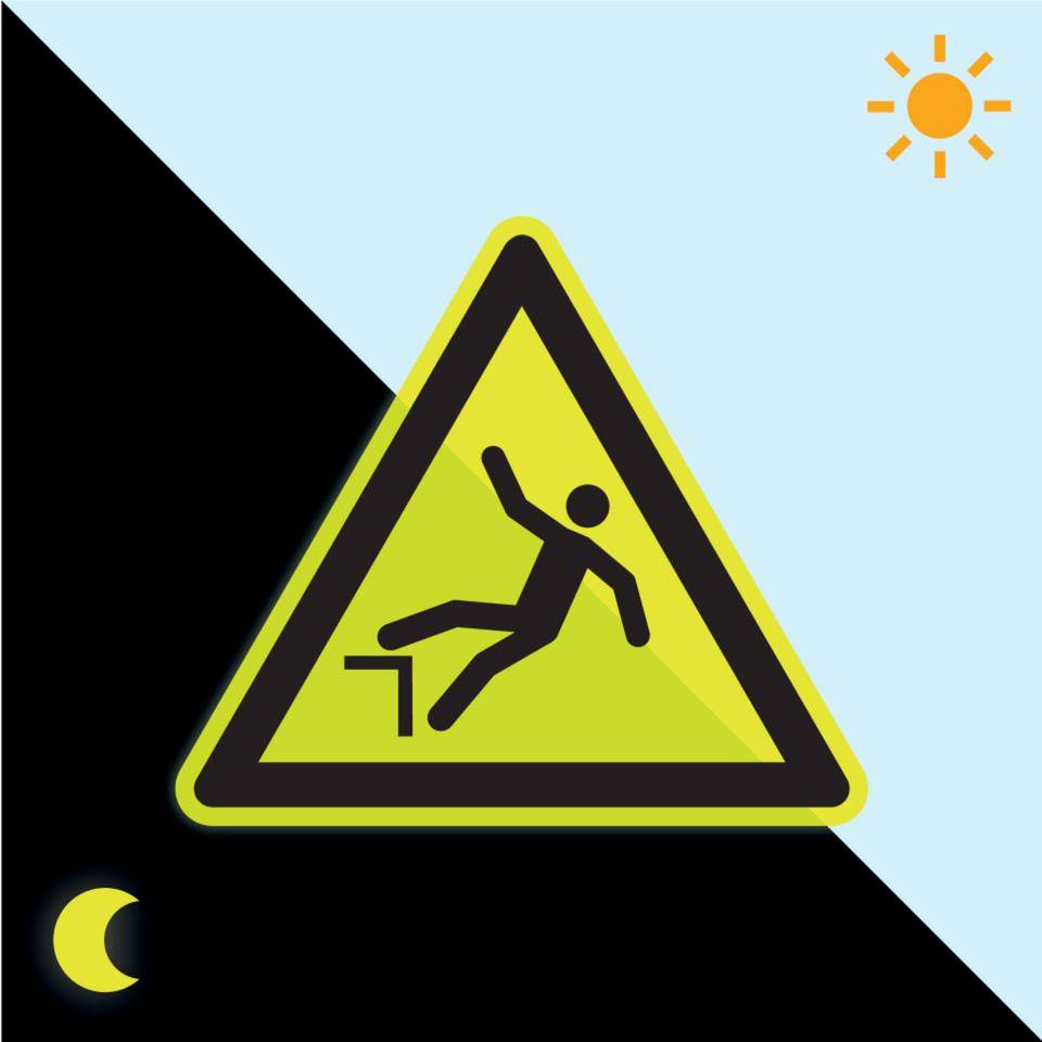 PERMALIGHT® power langnachleuchtend Warnschild Warnung vor Absturzgefahr, ISO, Folie, fluoreszierend, SL 200mm