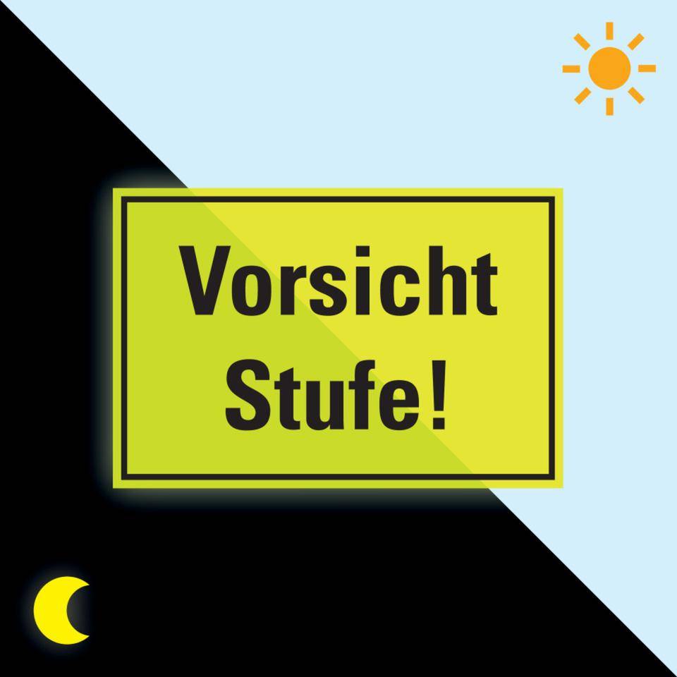 PERMALIGHT® power langnachleuchtend Türhinweisschild Vorsicht Stufe!Folie, fluoreszierend, 300x200mm
