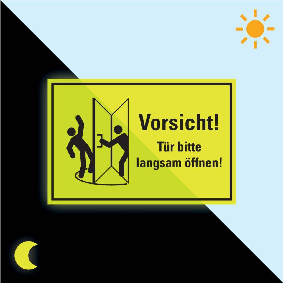 PERMALIGHT® power langnachleuchtend Vorsicht! Tür bitte langsam öffnen!, Folie, fluoreszierend, 300x200mm