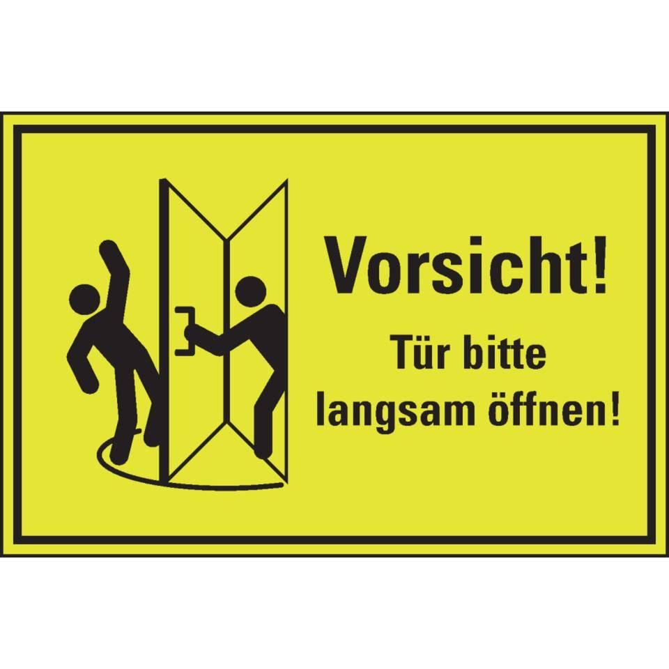 PERMALIGHT® power langnachleuchtend Vorsicht! Tür bitte langsam öffnen!, Folie, fluoreszierend, 300x200mm