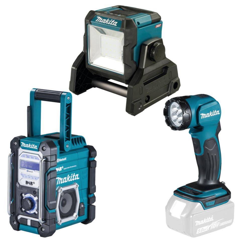 Makita Baustellenset,m.Akku-Baustellenradio,LED-Akku-Handleuchte,LED-Baustrahler