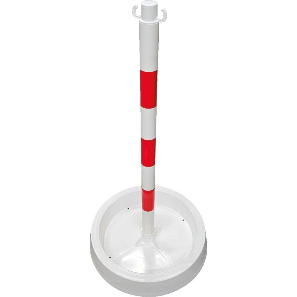 Absperrpfosten Filly, 2 Ösen Kopf, rot/weiß, PVC, 900x50mm, m.Bodenwanne Ø 500mm