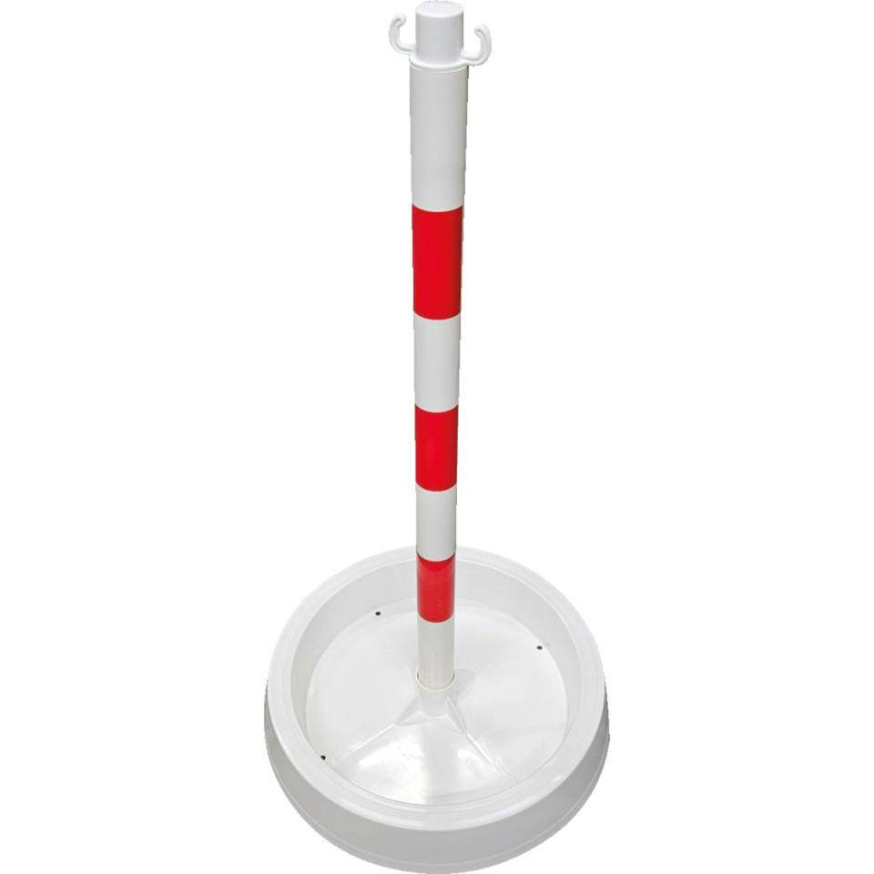 Absperrpfosten Filly, 2 Ösen Kopf, rot/weiß, PVC, 900x50mm, m.Bodenwanne Ø 500mm