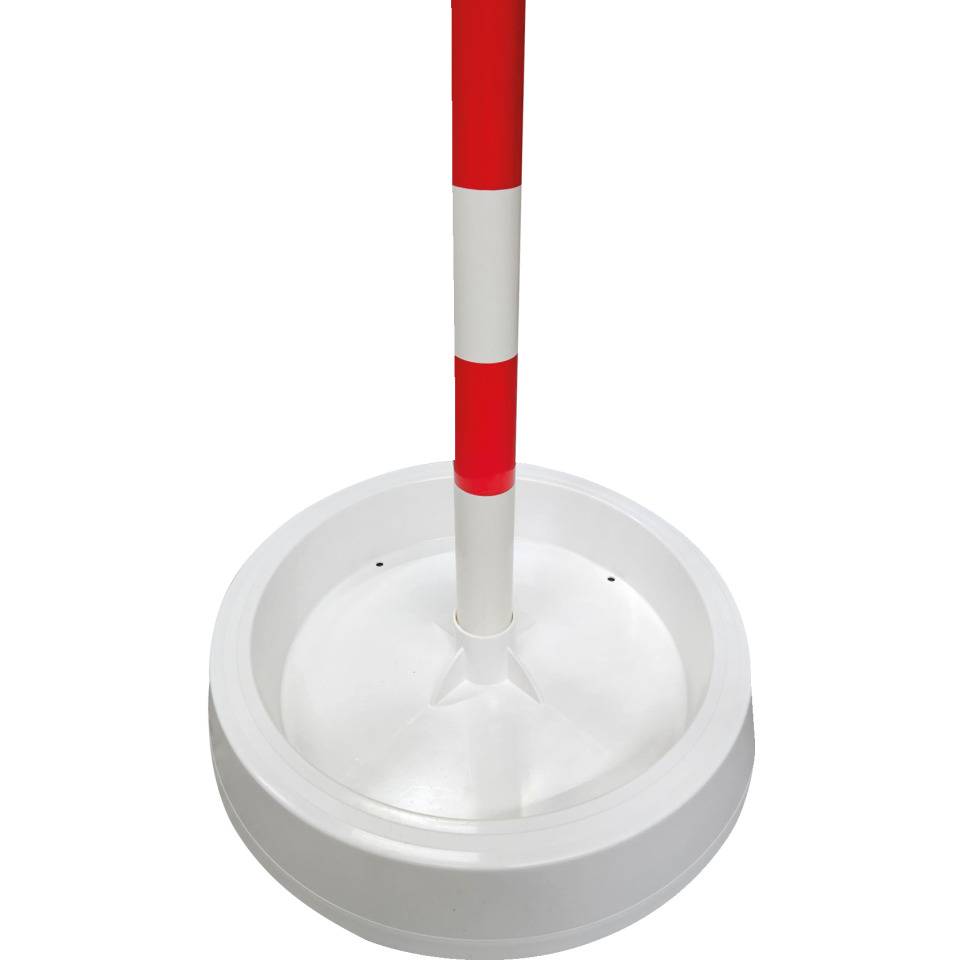 Absperrpfosten Filly, 2 Ösen Kopf, rot/weiß, PVC, 900x50mm, m.Bodenwanne Ø 500mm