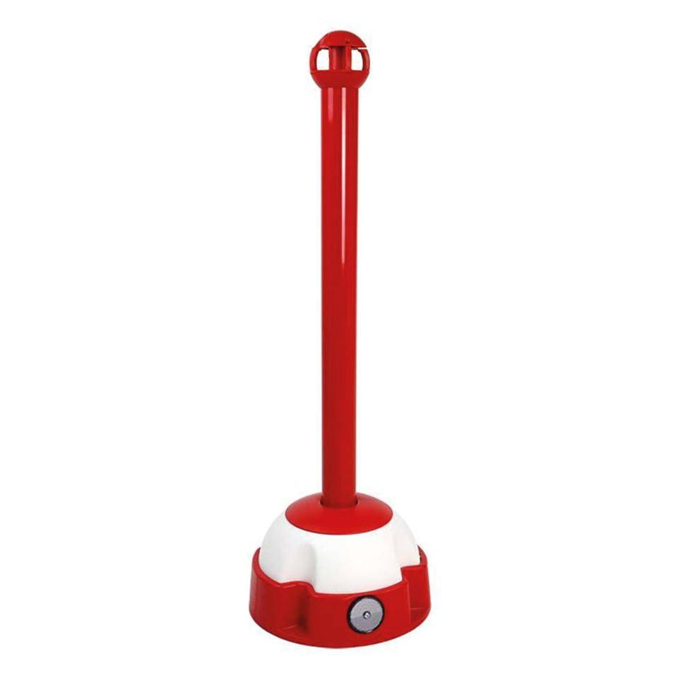 Absperrpfosten Mark, mit 4 Ösen-Kopf, ungefüllt, rot/weiß, 970x60 mm, Sockel Ø330mm