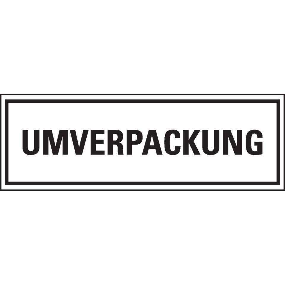 Verpackungskennzeichen UMVERPACKUNG, Cellulose-Folie, selbstklebend, 147x50mm, 500/Rolle