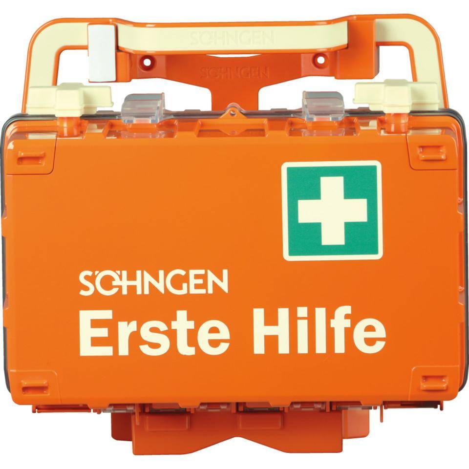 SÖHNGEN® Erste-Hilfe-Koffer DYNAMIC-GLOW S, DIN 13157, orange, inkl. Wandhalterung