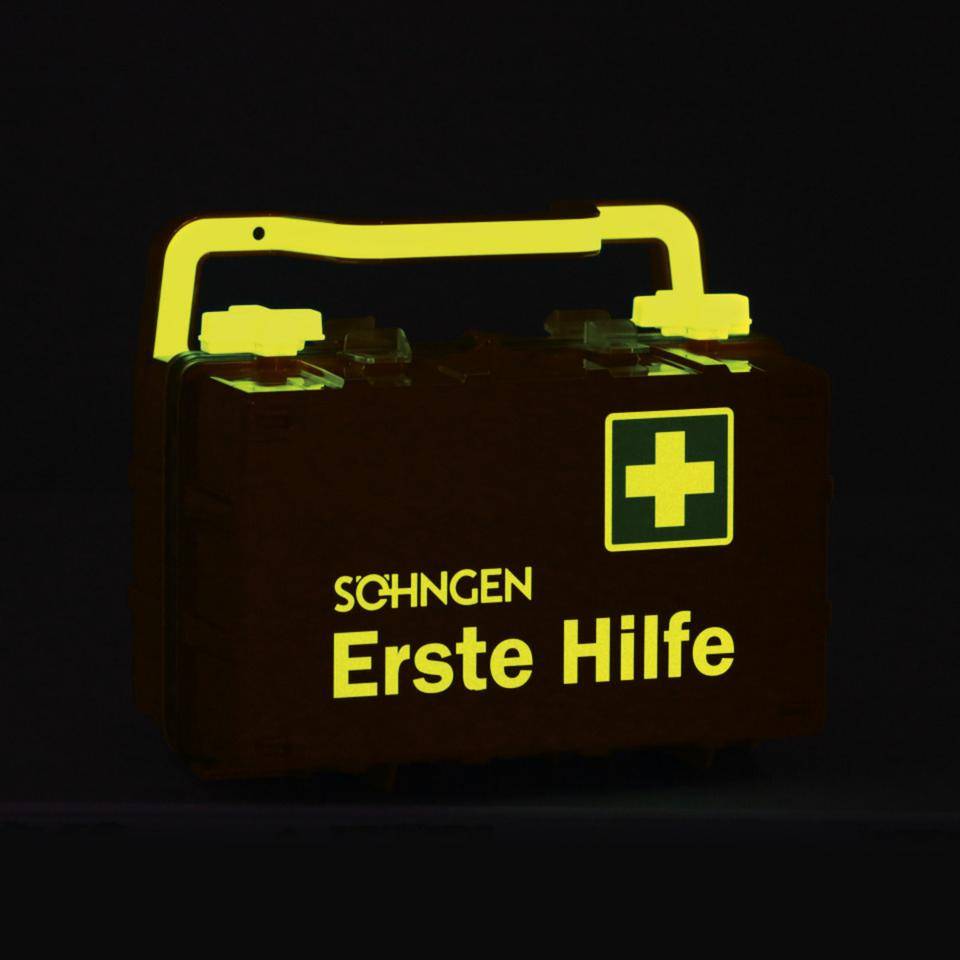 SÖHNGEN® Erste-Hilfe-Koffer DYNAMIC-GLOW S, DIN 13157, orange, inkl. Wandhalterung