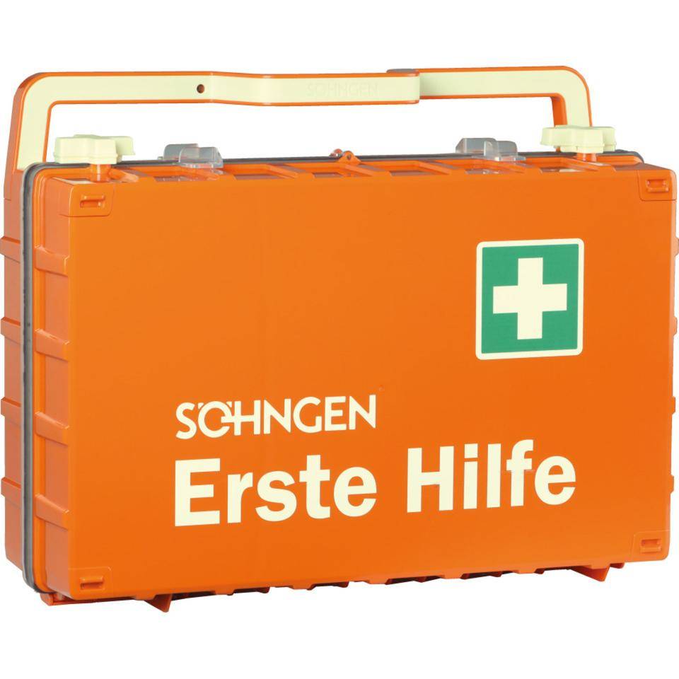 SÖHNGEN® Erste-Hilfe-Koffer DYNAMIC-GLOW L, DIN 13169, orange, inkl. Wandhalterung