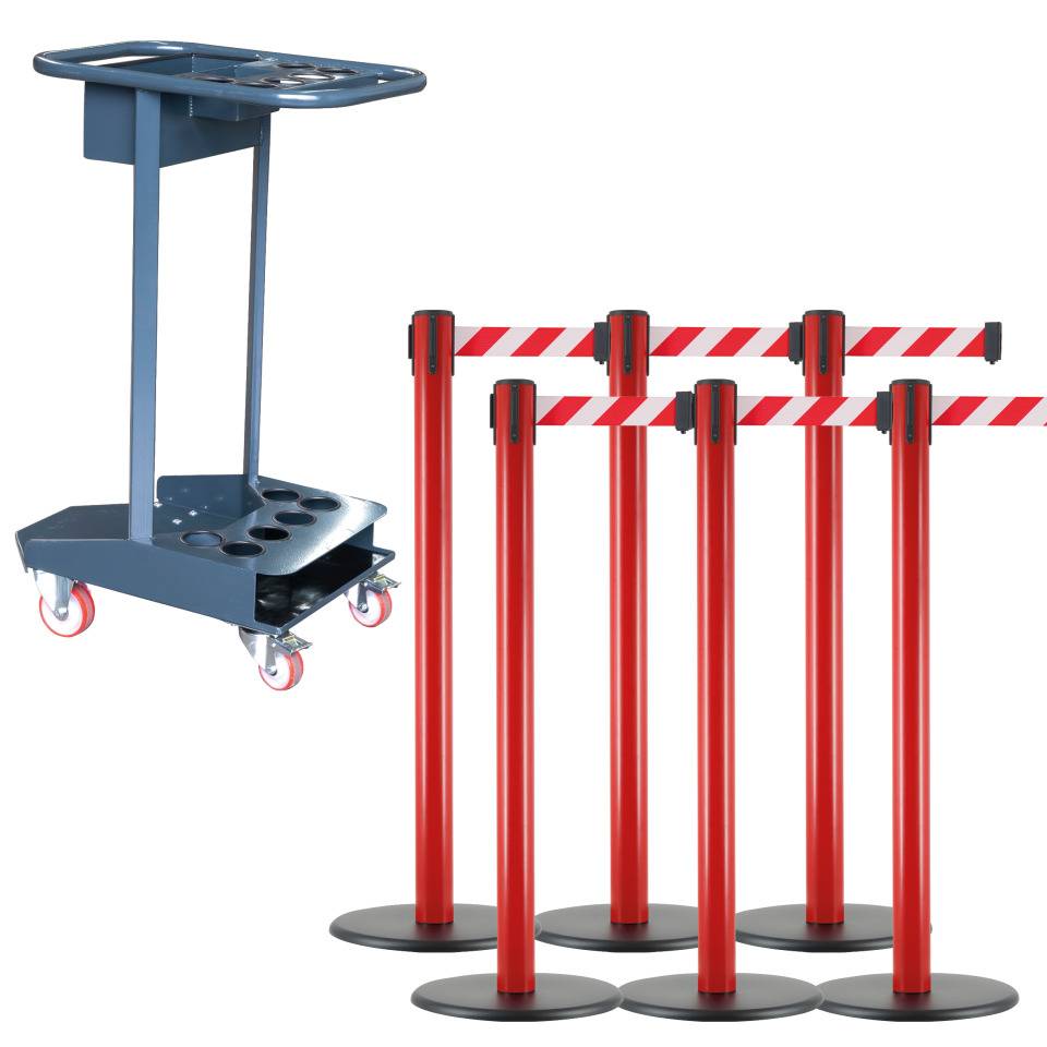 K.57 Transportwagen-Set mit Gurtpfosten Kunststoff, rot, Gurt rot/weiß und Caddie