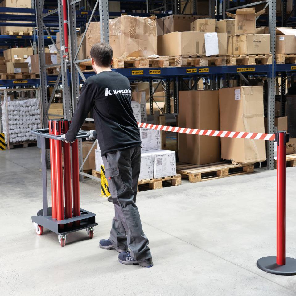 K.57 Transportwagen-Set mit Gurtpfosten Kunststoff, rot, Gurt rot/weiß und Caddie