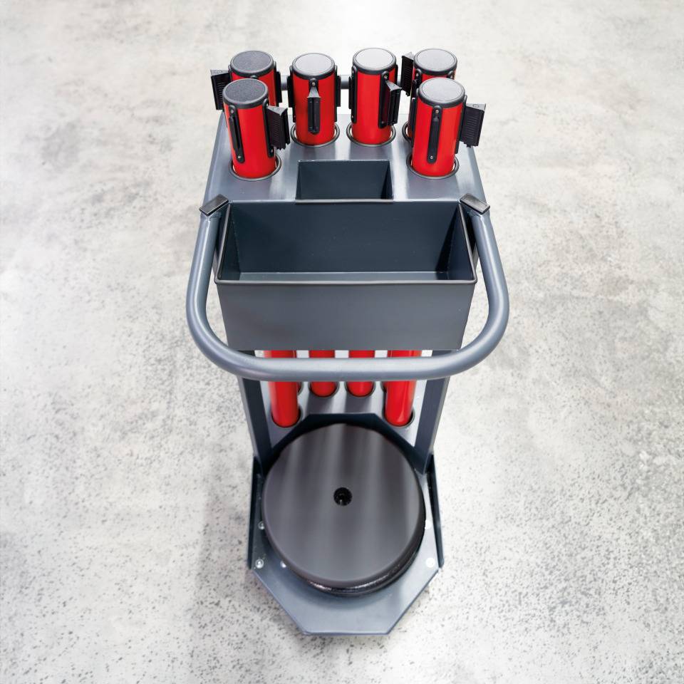 K.57 Transportwagen-Set mit Gurtpfosten Kunststoff, rot, Gurt rot/weiß und Caddie