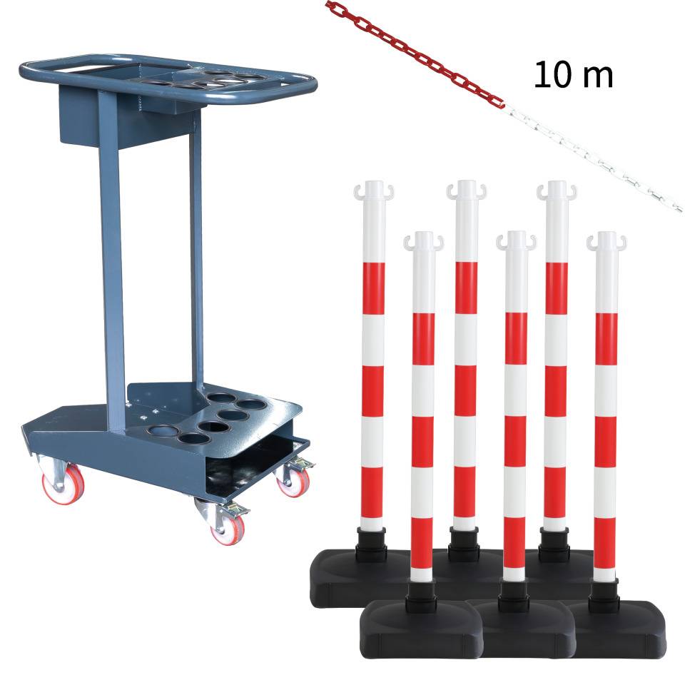 Transportwagen-Set mit Klapppfosten, rot/weiß und K.57 Kettenpfosten-Caddie