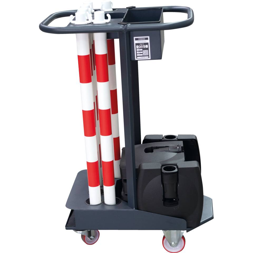 Transportwagen-Set mit Klapppfosten, rot/weiß und K.57 Kettenpfosten-Caddie