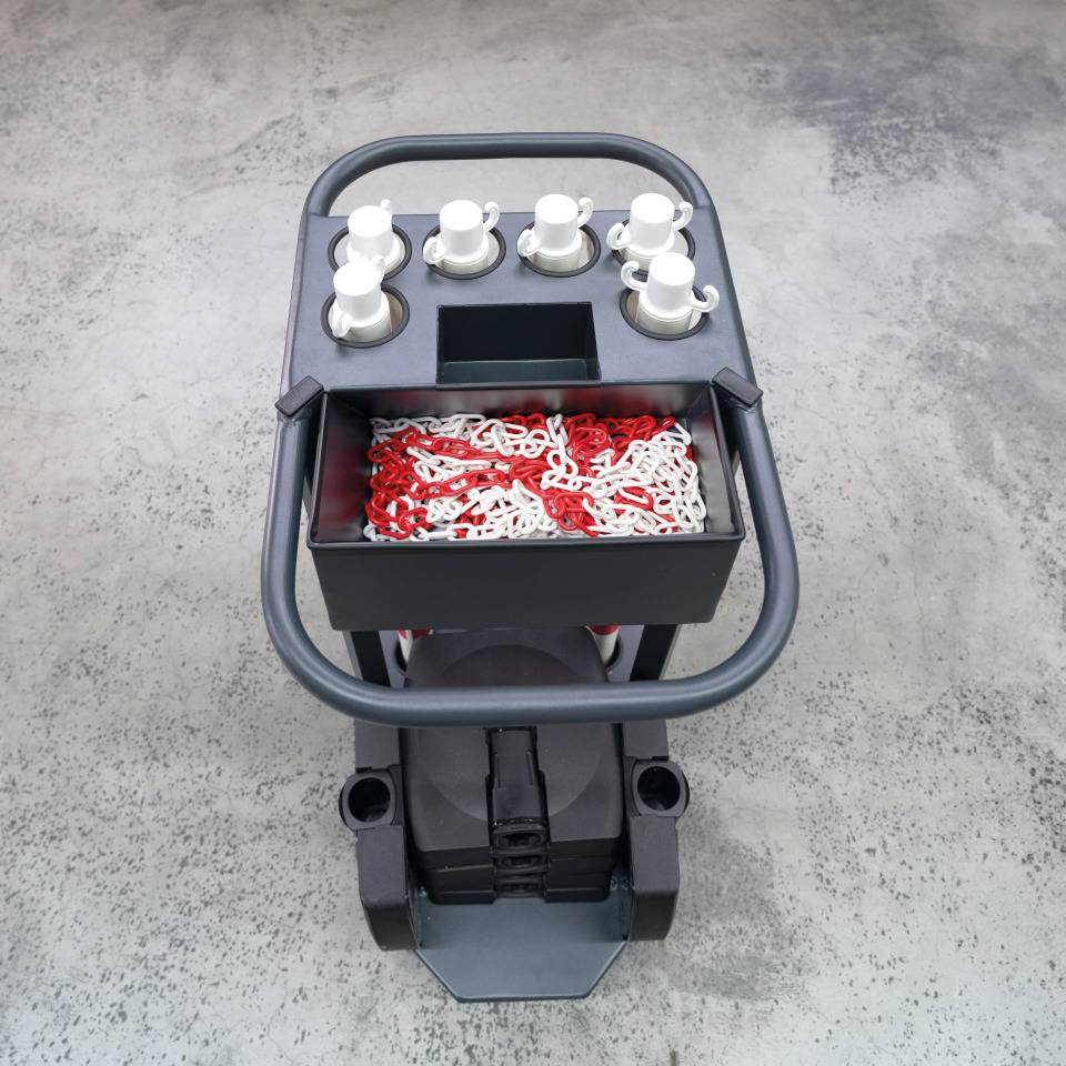 Transportwagen-Set mit Klapppfosten, rot/weiß und K.57 Kettenpfosten-Caddie