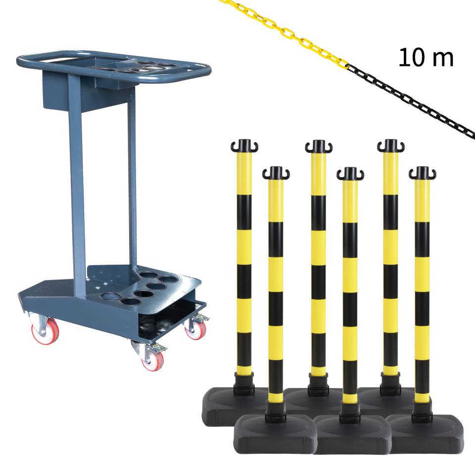 Transportwagen-Set mit Klapppfosten, gelb/schwarz und K.57 Kettenpfosten-Caddie
