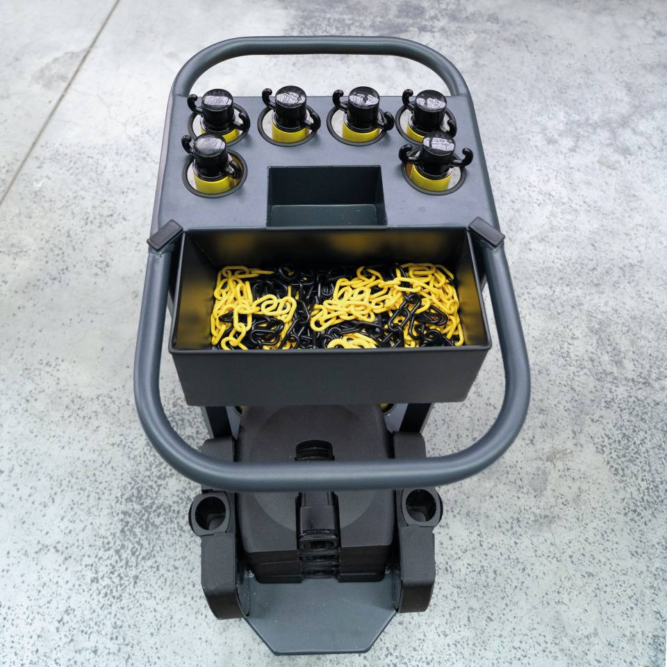 Transportwagen-Set mit Klapppfosten, gelb/schwarz und K.57 Kettenpfosten-Caddie