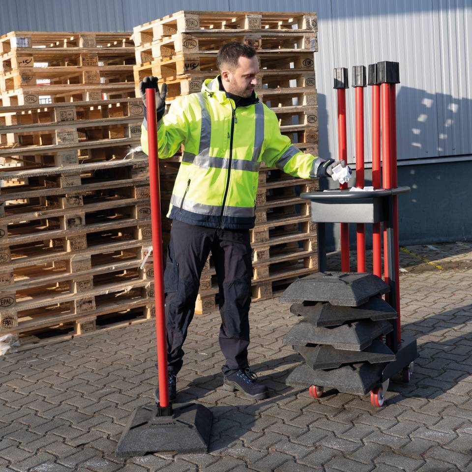 Transportwagen-Set mit Schaftrohren, Fußplatten, Klemmen, K.57 Kettenpfosten-Caddie