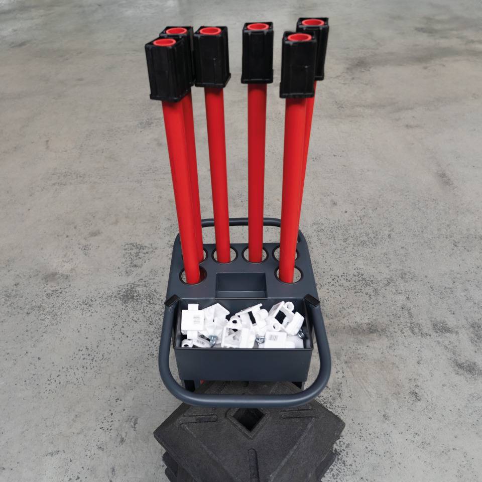 Transportwagen-Set mit Schaftrohren, Fußplatten, Klemmen, K.57 Kettenpfosten-Caddie